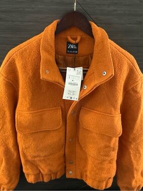 Zara Orange Wool-Blend Cropped Jacket